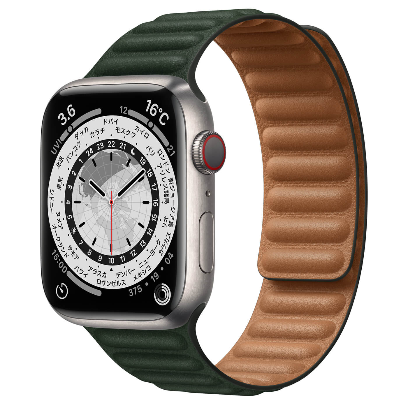 Apple Watch Series 7 45mm チタニウムケースとレザーリンク  GPS+Cellularモデル 